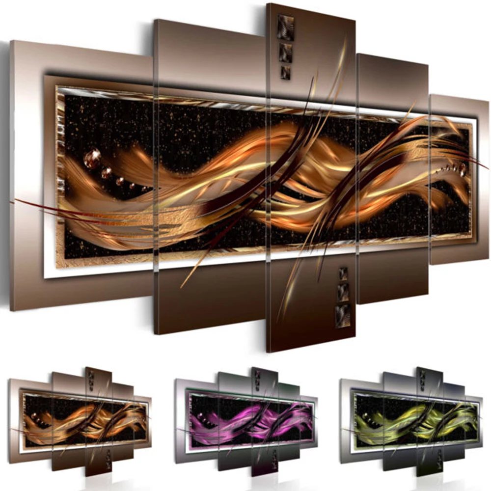 Wall Art Canvas Painting 5 Pieces Brown Green Purple Abstract Modern Home Decoration( No Frame ) | Дом и сад