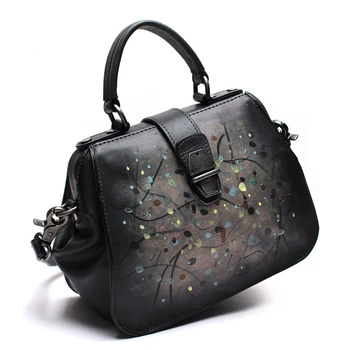 

Genuine Leather Art Point Ladies Handbag Handmade Crossbody Bag Women Handbags Genuine Leather Shoulder Sling Cowhide Lady Bags