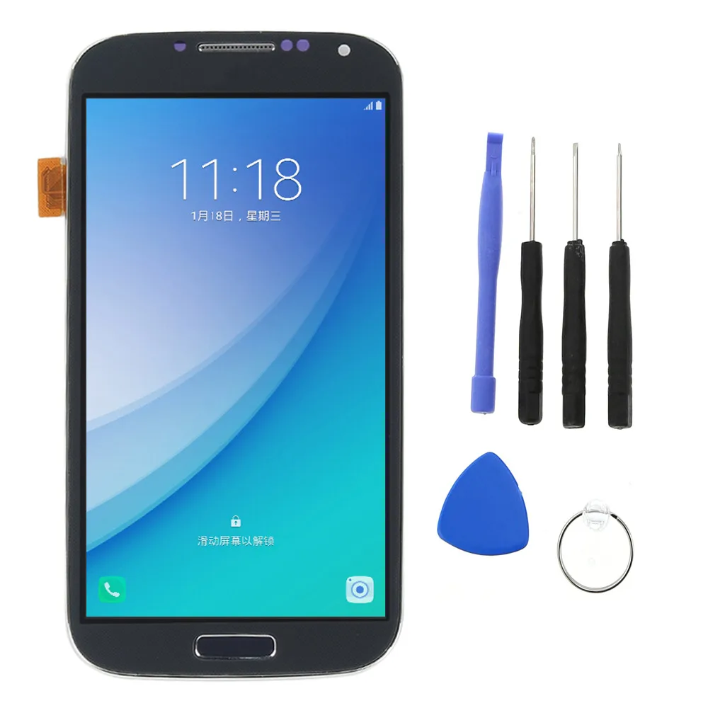 Blue with tools I9505 ЖК дисплей для SAMSUNG Galaxy S4 i9505 дисплей сенсорный экран дигитайзер i9505 экран для SAMSUNG s4 дисплей с рамкой кнопка домой - Цвет: Blue with tools