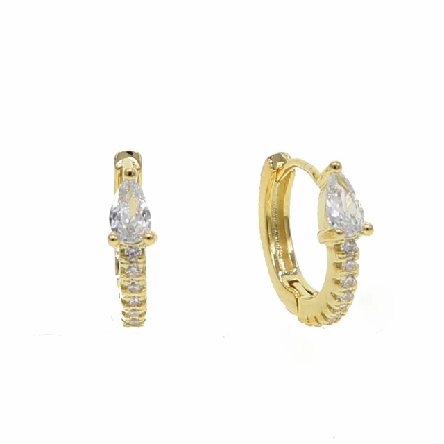 5 colors teardrop birthstone cz mini small huggie hoop earring minimal delicate multi piercing small earrings white