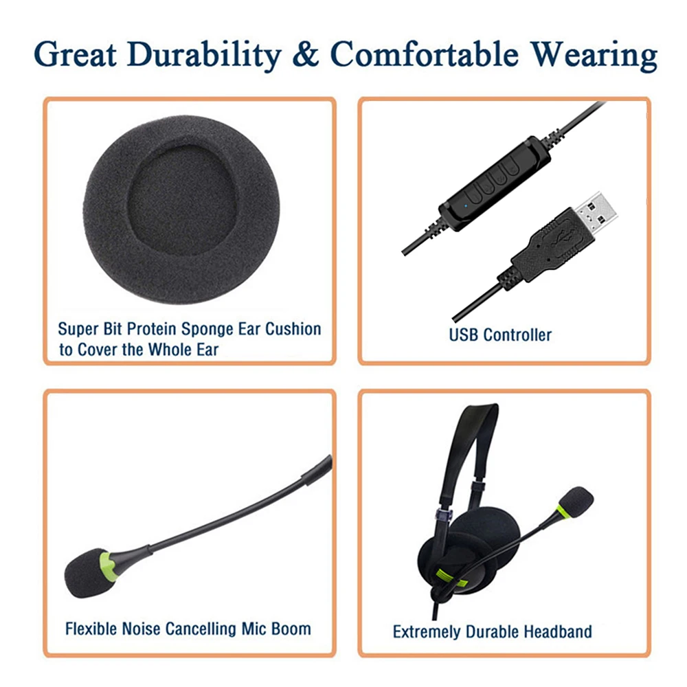 Ultra light Commercial grade Broadband USB Headset DSP ASP Gaming Headphones Bass Stereo PC Wired Headset With Mic Gifts