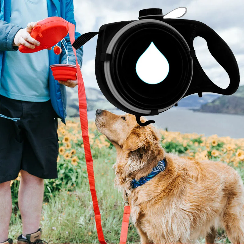 

Multifunction Small Pet Dog Leash Rope for Big Dog with Built-in Water Bottle Bowl Waste Bag Dispenser