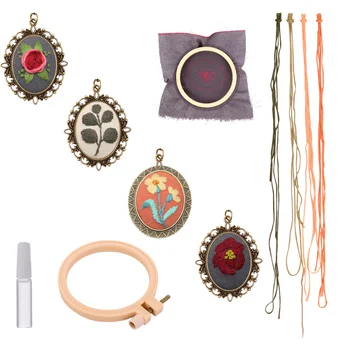 

4 Sets DIY Practical Embroidery Pendant Flower and Grass Necklace Pendant