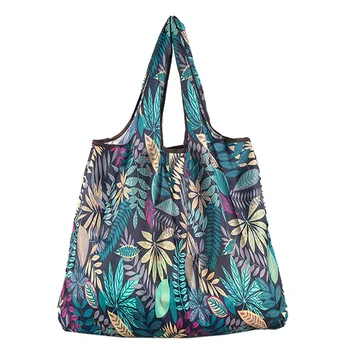 

Polyester Portable Foldable Strong Bearing Shopping Bag Reusable Recycling Waterproof Storage Digital Print With Shoulder Straps