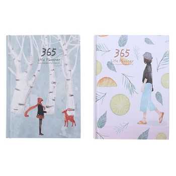 

HOT-2Pcs Creative Hardcover Year Plan Notebook 365 Days Inner Page Monthly Daily Planner Organizer Diary - Leaves + Lemon ,Multi