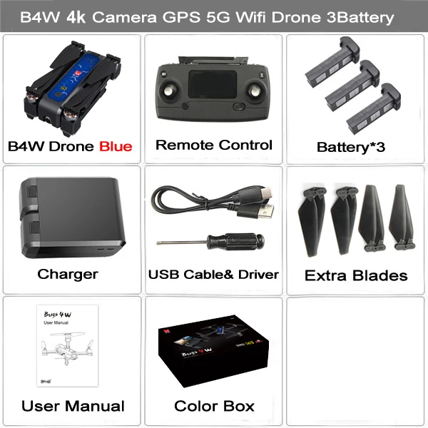 B4W Blue 4K 3B BX MJX Bugs 4W B4W Real 4K FHD камера 5G wifi gps бесщеточный складной Дрон анти-встряхивание 1,6 км 20 минут оптический поток RC Квадрокоптер - Цвет: B4W Blue 4K 3B BX