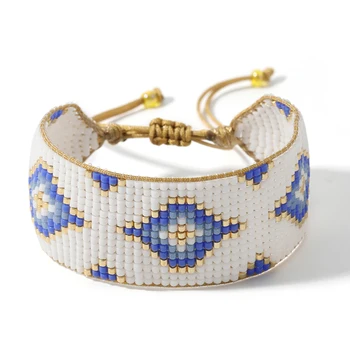 

SHINUSBOHO Printing MIYUKI Bracelet White Wide Wrap Bracelet Pulseras Women Men's Delica Insta Jewelry Handmade Woven Armband