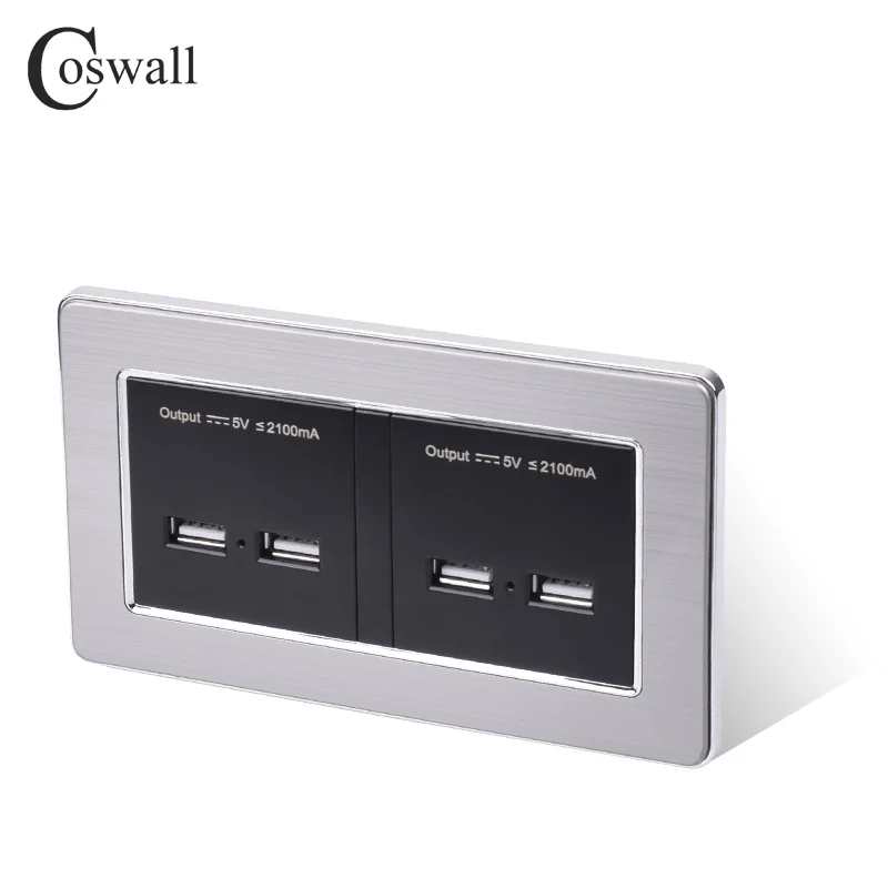 COSWALL настенная розетка 4 USB умный индукционный порт быстрой зарядки для мобильного светодиодный индикатор панель из нержавеющей стали