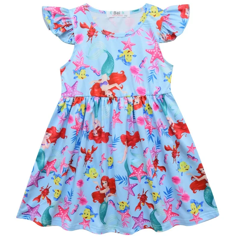 Платье принцессы для девочек; платье с рукавами-крылышками и рисунком; одежда для маленьких девочек - Цвет: 3915YBK-1