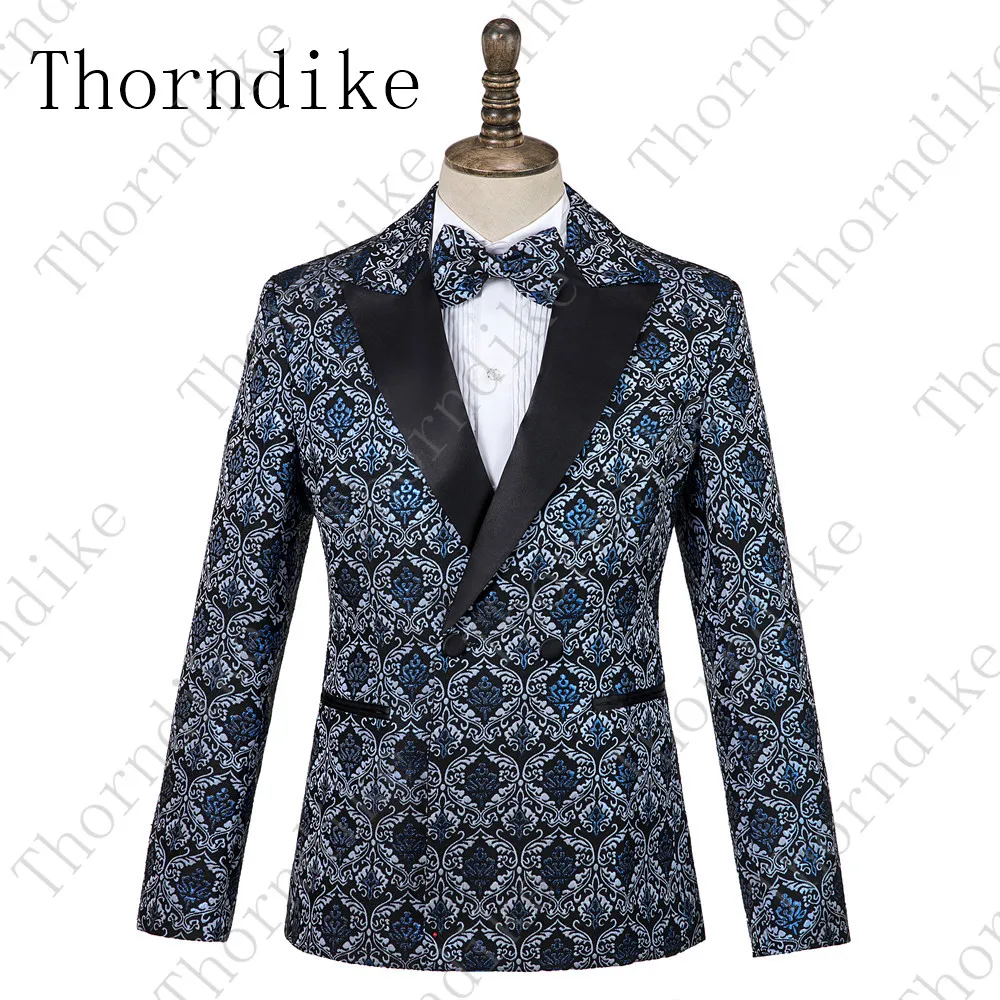 style 6 Thorndike розовый пиджак для мужчин с принтом приталенный Блейзер Сливовый цветок Мужская сценическая одежда Блейзер стильный вечерние свадебные куртки - Цвет: style 6
