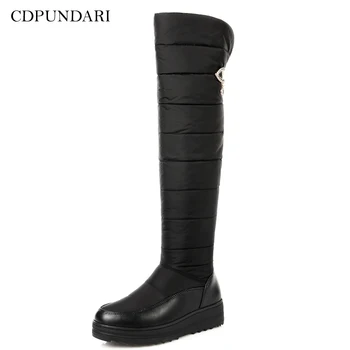 

Down winter Snow Boots Women Over the Knee Boots Ladies thigh high boot flat platform boots Black Blue