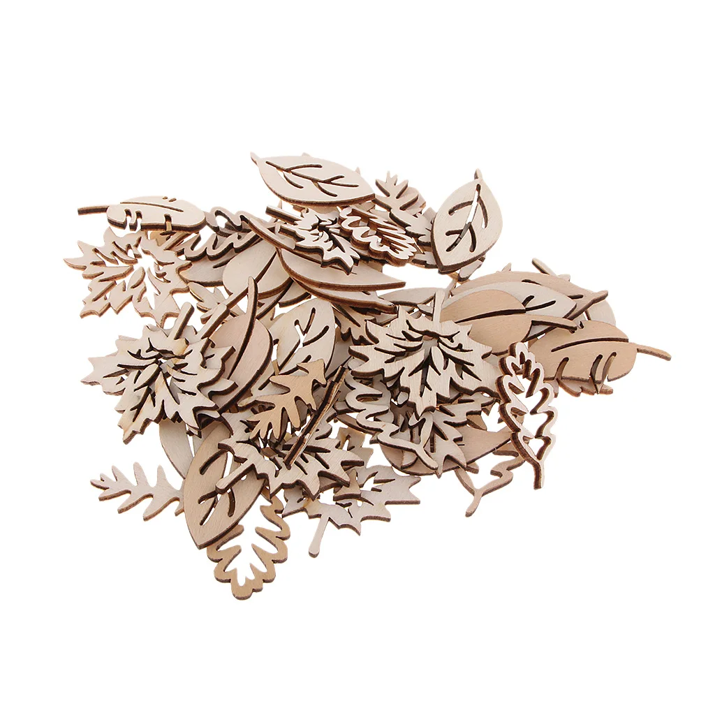 Pack of 50 Wooden Leaves Shapes Crafts Wooden Craft Tag for Decoupage Paints Prints Crafts Techniques