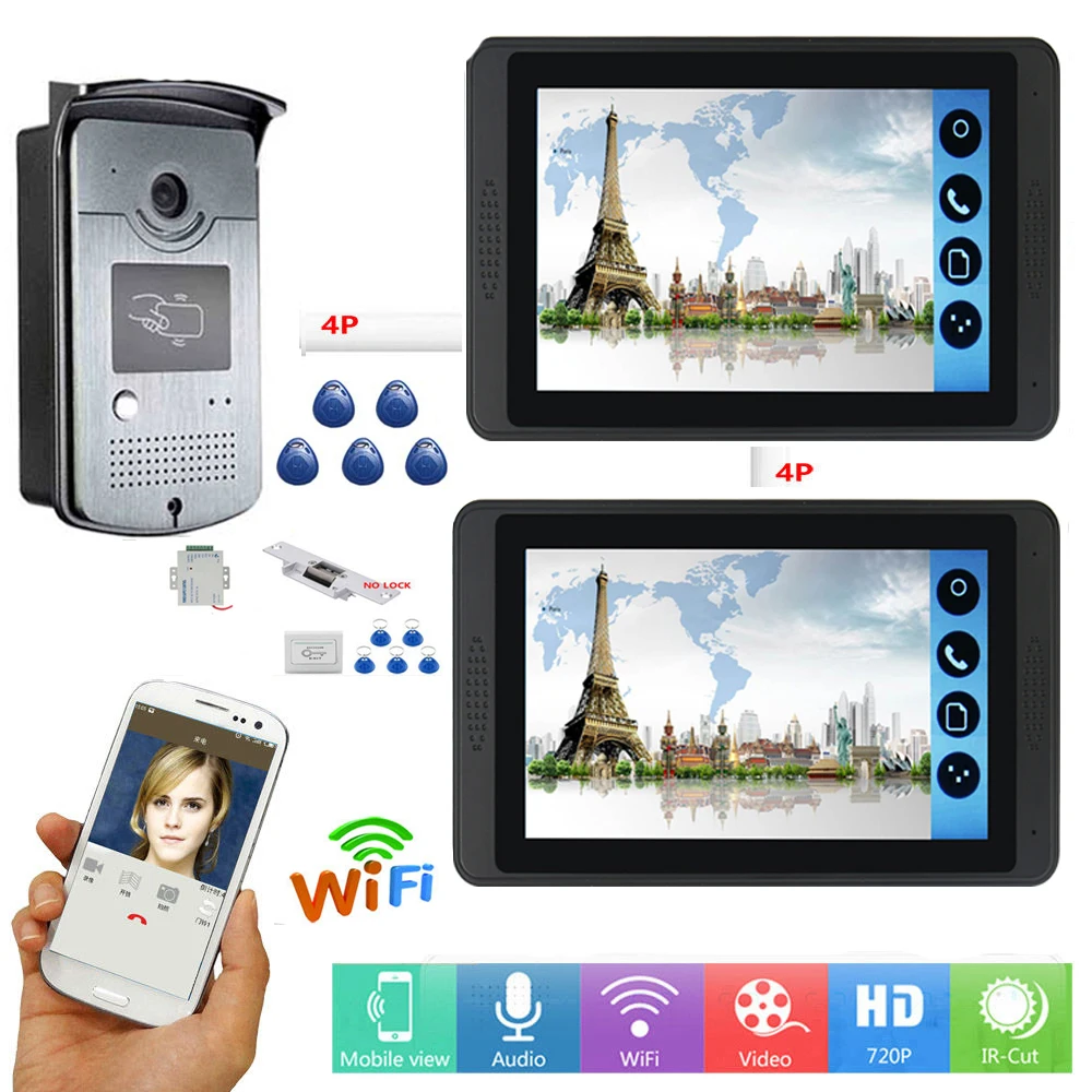Проводной Wi-Fi 7 дюймовый монитор видео-телефон двери видеопереговорное устройство ввода Системы+ ИК RFID Камера+ Android Ios APP пульт дистанционного управления - Цвет: 618620MEID12B3