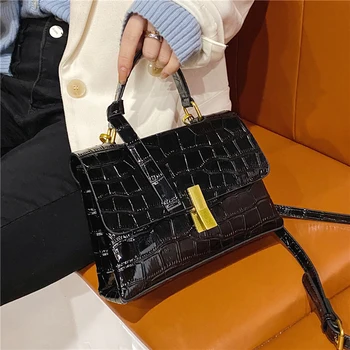 

Crocodile pattern Square Tote bag 2020 New High-quality Patent Leather Women's Designer Handbag Vintage Shoulder Messenger Bag