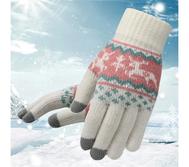 Зимние перчатки для взрослых, шерстяные, с оленем, рождественские, вязаные, с сенсорным экраном, с защитой от холода, плюс бархатные, теплые, велосипедные перчатки унисекс