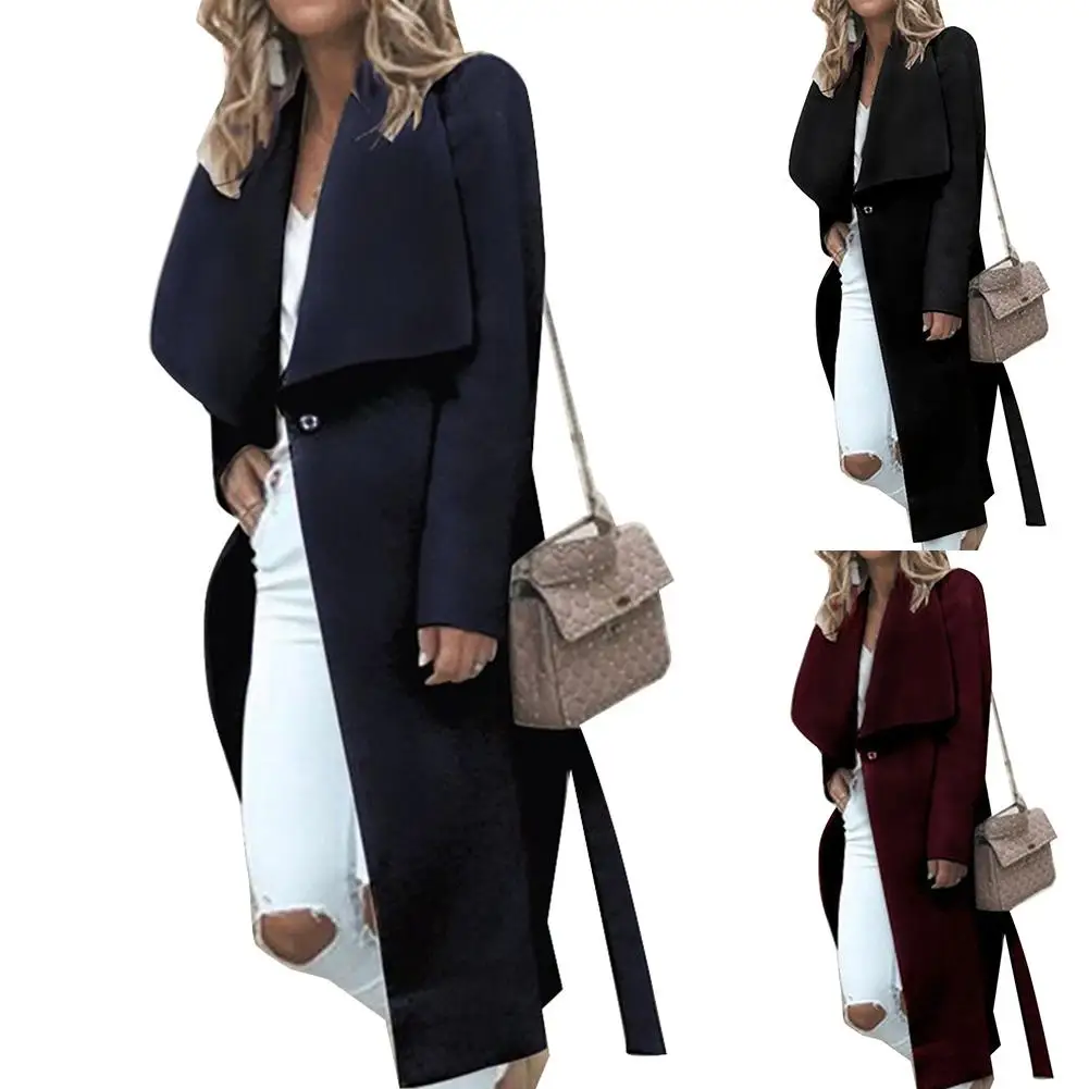 

Fall Winter Chic Lady Solid Color Lapel Long Sleeve Button Slit Woolen Overcoat Warm Women Outerwear Winter Coat Casual Slim Fit