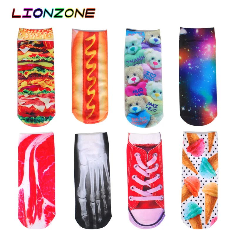 LIONZONE 8 пар/лот горячей живопись креативные носки Harajuku каваи моды Животные Еда кошки хлопок Low Cut ботильоны милые носки