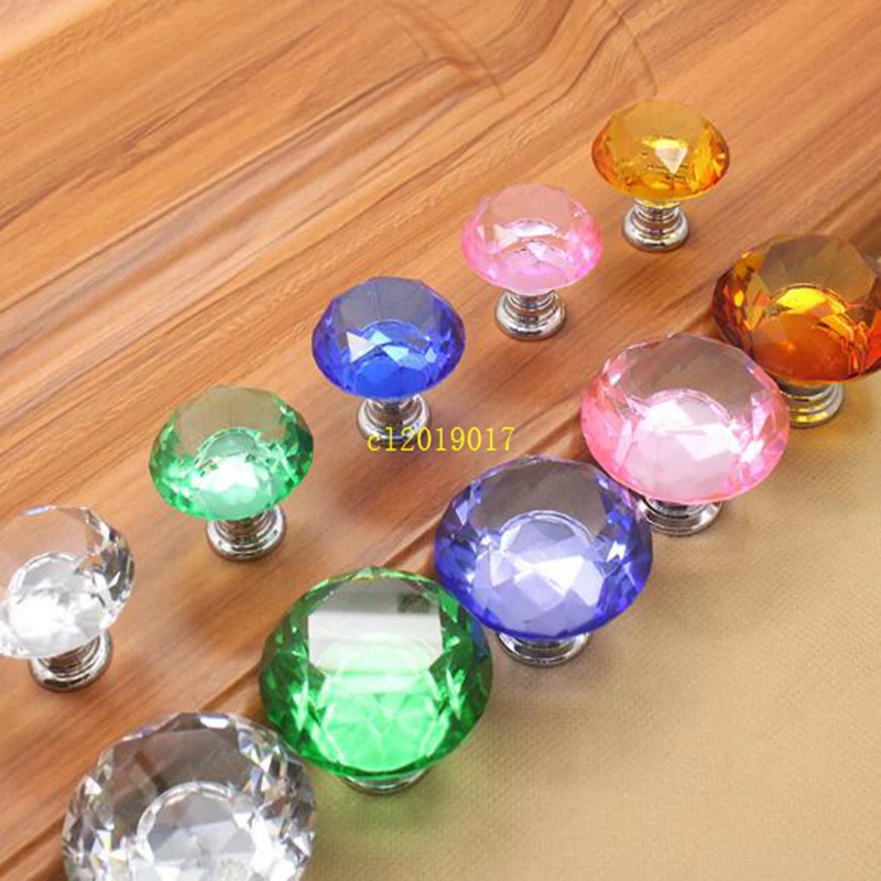 Мода 30 мм стеклянное украшение в виде алмаза дверные ручки Фурнитура для шкафа, для ящика Ручка мебельный винт аксессуары