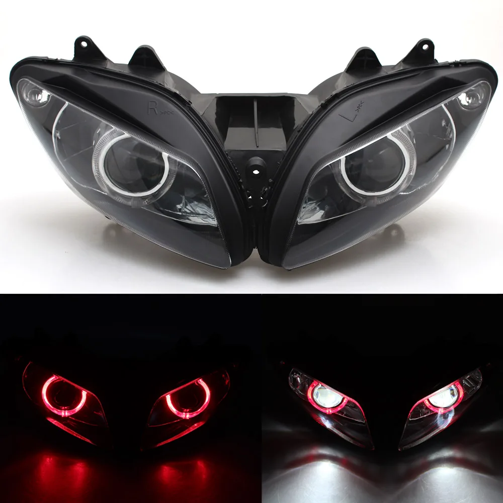 Motorcycle Custom Headlight Hid Projector Conversion Led Red Angel Eyes Headlamp Assembly For Yamaha Yzf R1 Yzf R1 02 03 Aliexpress