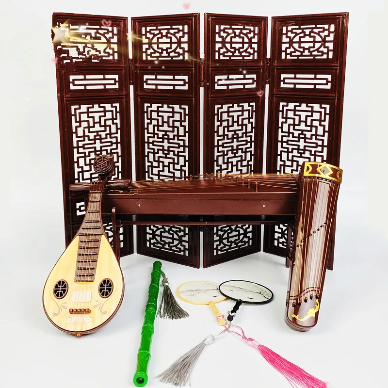 Retro Bjd Doll Accessories Chinese Style Decoration Props Screen Group Fan Flute Guzheng Musical Instrument Childrens Toy Gift muslady clarinet flat pad leveling tool set woodwind instrument repairing tool for saxophone flute clarinet