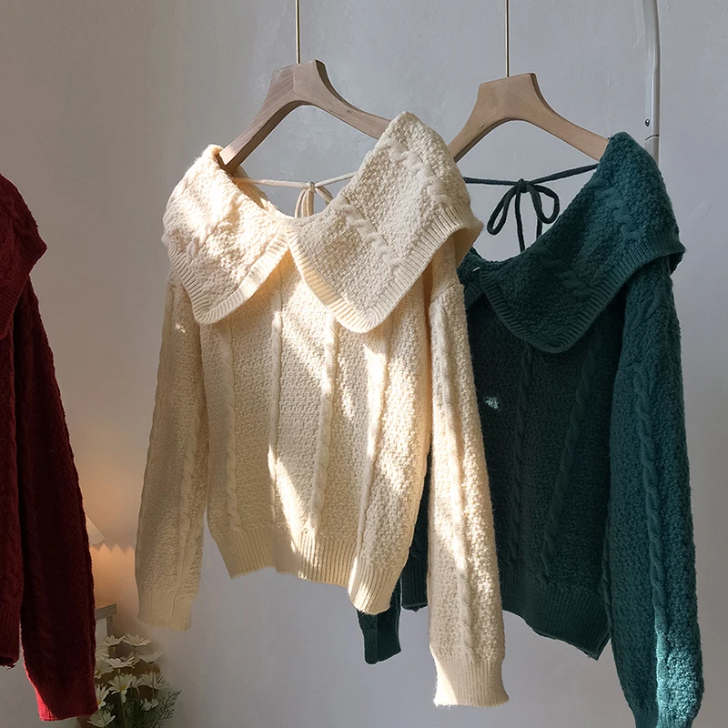 

Preppy Style Women's sweaters Casual Clothing for Female Long Sleeve Doll collar Loose Blouse Knitted Pullovers Jerseys Winter