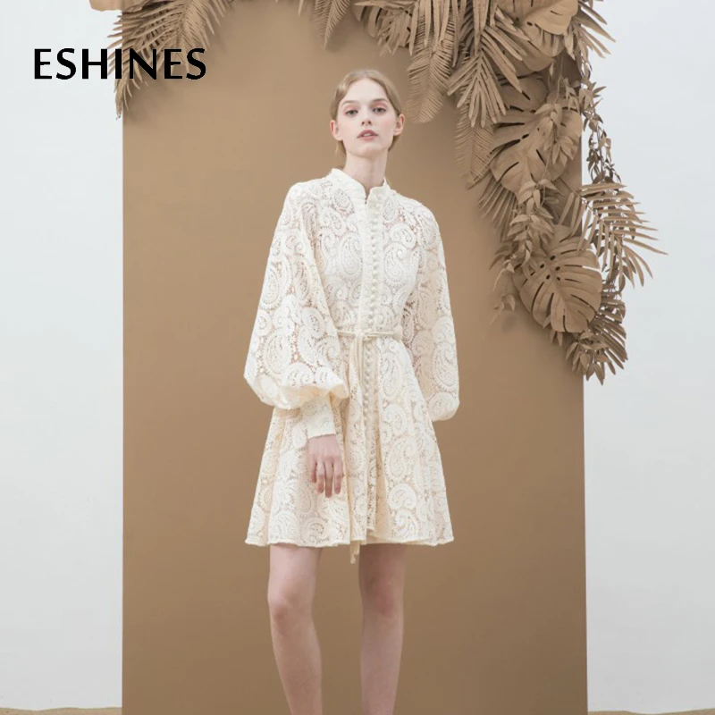 ESHINES High End шикарное открытое мини платье 2019 абрикосовое однобортное