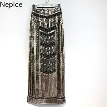 Neploe/тяжелая Рабочая длинная юбка с блестками Экзотический стиль ретро с высокой талией Jupe модная Лоскутная прямая юбка осень 45724