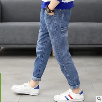 

Children's Hemming Jeans 2020 New Spring and Autumn Boys Silm Trousers Kids Leisure Pants Denim Blue Color Size6-14 Jeans ly001