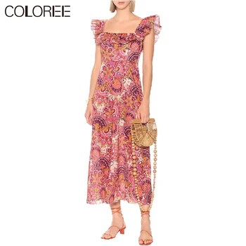 

Vacation Boho Beach Dress Women 2020 Summer Bohemian Elegant Ruffles Floral Printed Long Dresses For Women