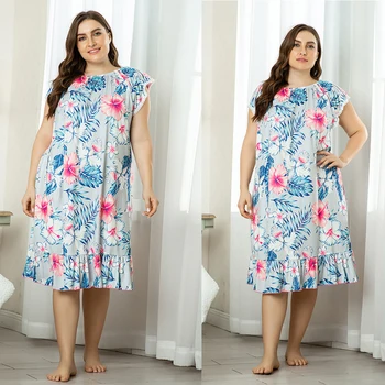 

Cute Floral Printed Nightgowns For Women Summer Sleepdress Pyjamas Sleepwear Night Dress Plus Size Loose Casual Leisure