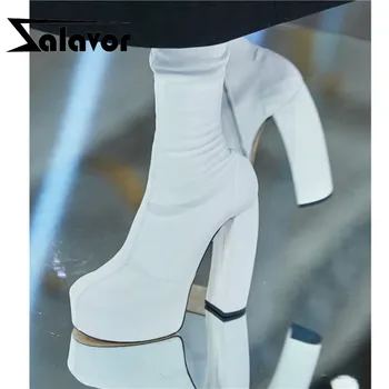 

ZALAVOR New Fashion Over The Knee Boots Round Toe Platform Chunky Heel Zipper Outdoor Party Shoes Ladies Footwear Size 35-44