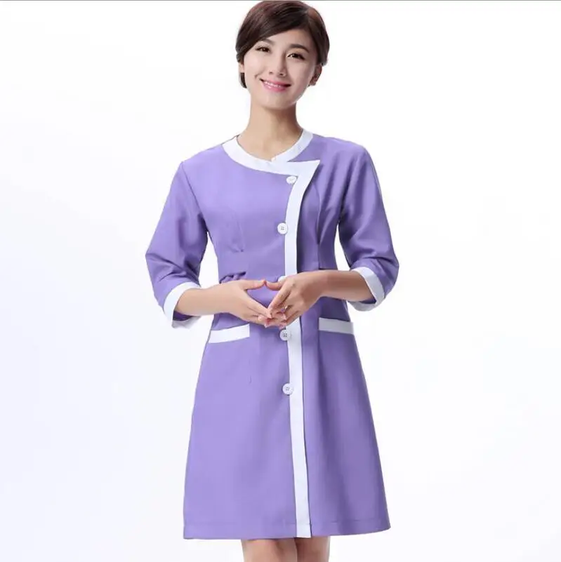 857-2 light purple Униформа медсестры косметолога комбинезоны спецодежда медицинская платье косметолога униформа для салона красоты - Цвет: 857-2 light purple