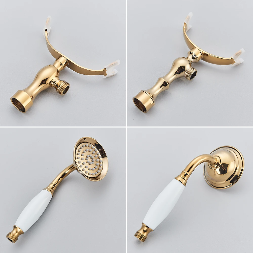 POIQIHY Golden Black Bathtub Shower Faucets Bathroom Wall Bath Shower Set Brass Mixer Tap Swivel Tub Spout Bath Shower Mixers 3
