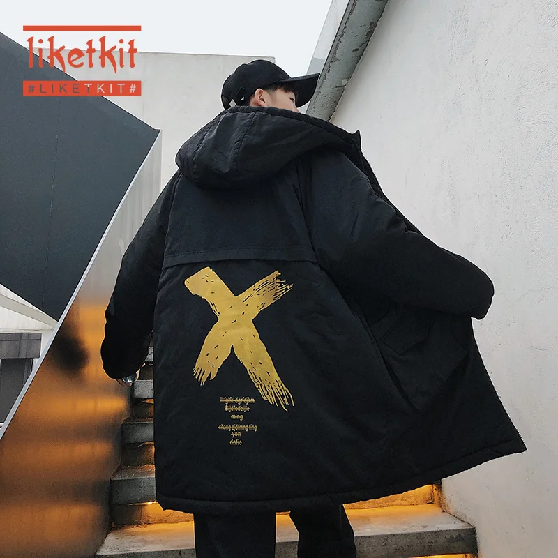 Liketkit, мужская куртка и пальто, зима, с принтом, свободная, хип-хоп, длинная, карго куртка, Мужская, с капюшоном, толстая парка, Повседневная ветровка, 5XL