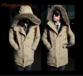 

FENGGUILAI Mens Winter Warm Fur Fleece Jacket Plus Size 3XL Thicken Cotton-Padded Parka Male Hooded Windbreaker Army Coat Khaki