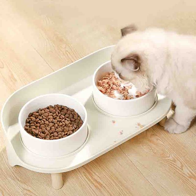 Semi Enclosed Anti Spill Pet Dining Table Dual Feeder Neck Protect Nonslip Vertebra Ceramic Bowl Dog Cat Water Food