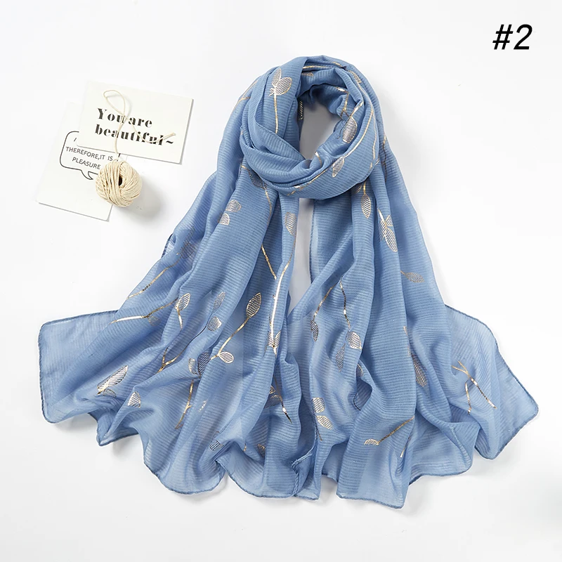 Горячее тиснение золотой лист узор хиджаб шарф популярный с блестками цветочный мусульманский головной убор женская мусульманская вуаль тюрбан длинная шаль - Цвет: 2 jeans blue