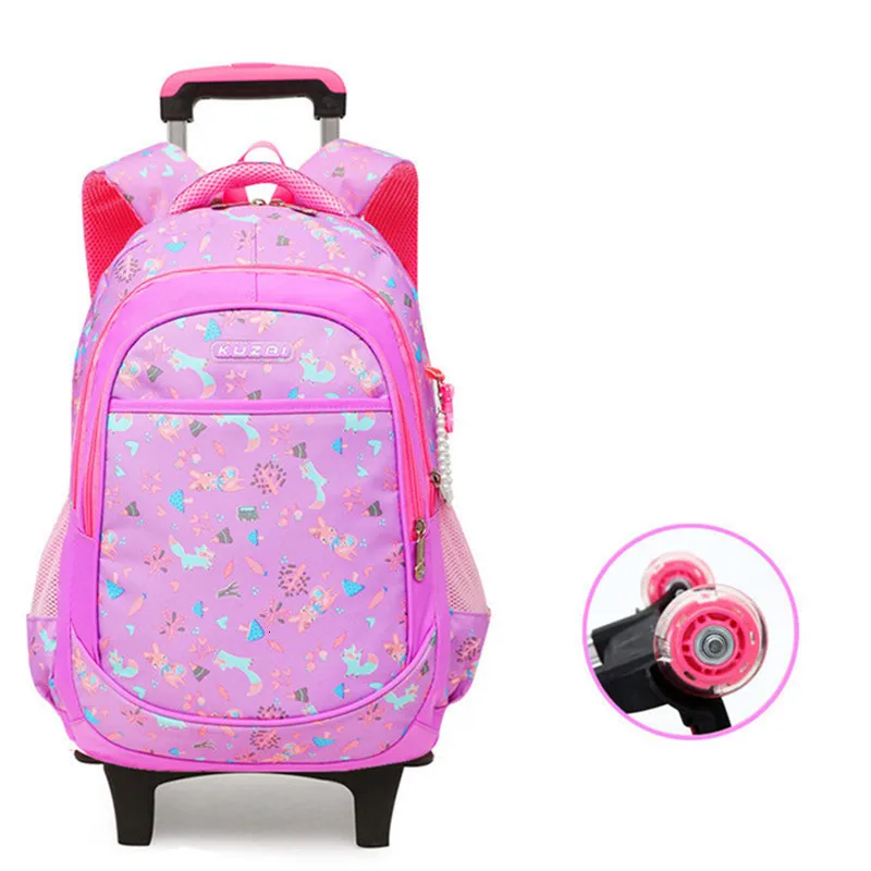 Children Removable 2/6 Wheels Kids boys girls Trolley Schoolbag Luggage Book Bags Backpack Latest School Bags travel luggage - Цвет: 2 wheels purple