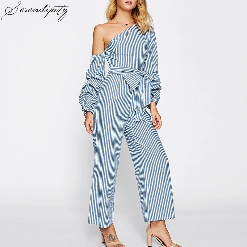 SRDP полосатый женский комбинезон на одно плечо сексуальный с оборками и бантом