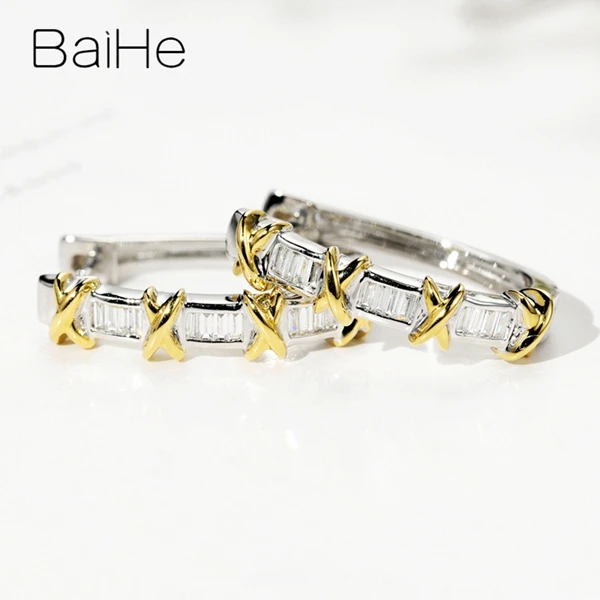 BAIHE, 14 к, белое+ желтое золото, H/SI, всего 0,22 карата, квадратные, натуральные бриллианты, для свадьбы, помолвки, модные, хорошее ювелирное изделие, серьги-гвоздики