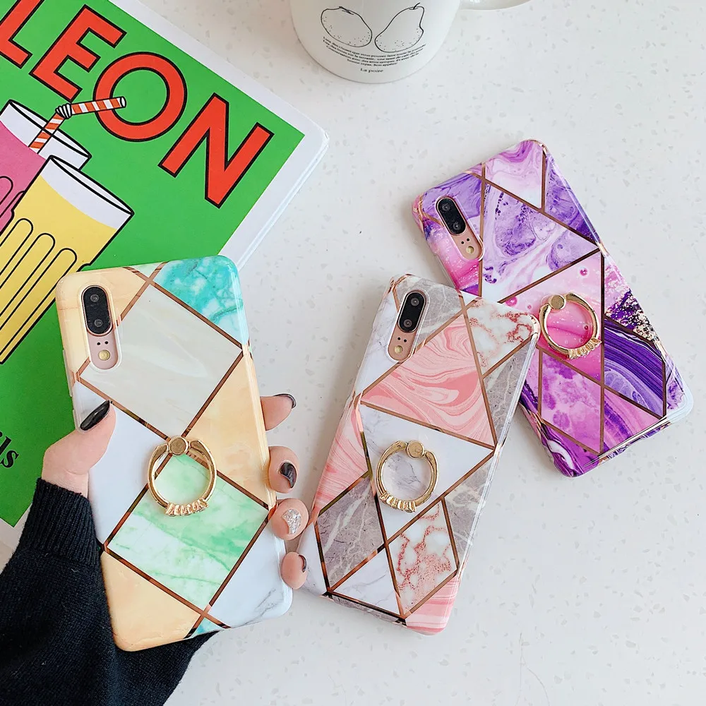 Plating Geometric Marble Soft Phone Case For Huawei Mate20Lite Mate30Pro Coque P20Lite P30Pro Fashion IMD Full Cover |