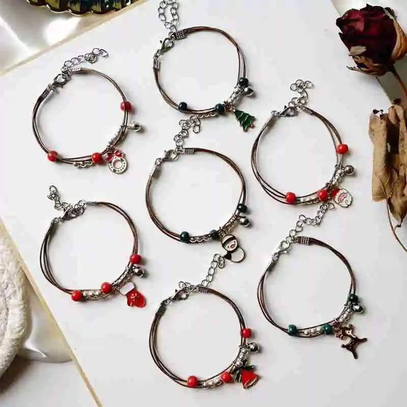 

Fashion Santa Claus Bracelet For Girls Happy New Year Birthday Christmas Tree Elk Snowman Glove Pendant Jewelry Gift
