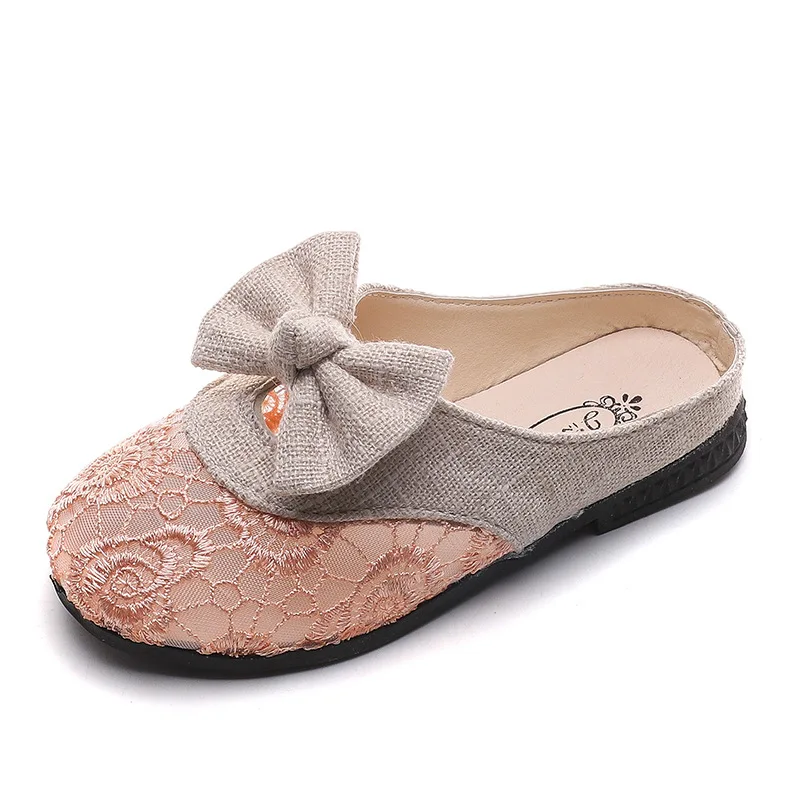 

CUZULLAA Girls Breathable Lace Beach Slippers Kids Summer Indoor Slippers Shoes Children Butterfly-Knot Slides Size 26-36