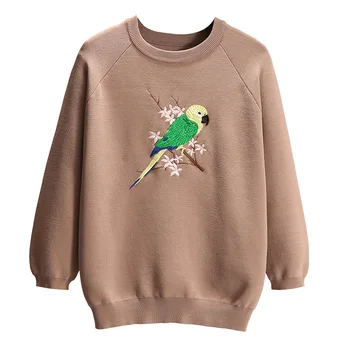 

Autumn Spring Women Sweater O-neck Floral Bird Embroidery Sweaters Long Sleeve Knitted Pullover Tops Women Clothing TA2906