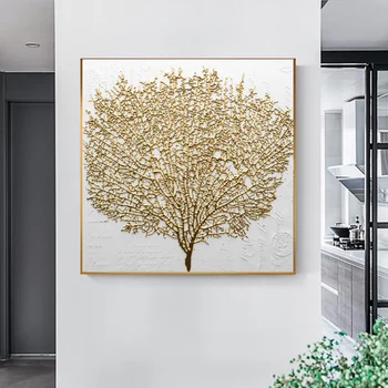 

Artistic Geometric Circl Canvas Painting Gold Tree Texture Interior Modular Picture for Living Room Wall Art Home Decor Square