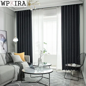 

Modern Black Plaid Curtain for Living Room Blackout Curtain for Bedroom Cloth Shade Drape Window Screen Blinds S497#40