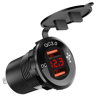 

12-24V Aluminum Alloy Shell Car Motorcycle Dual USB Charger Dual QC3.0 Port Adapter Digital Voltmeter Monitors For Motorcycles