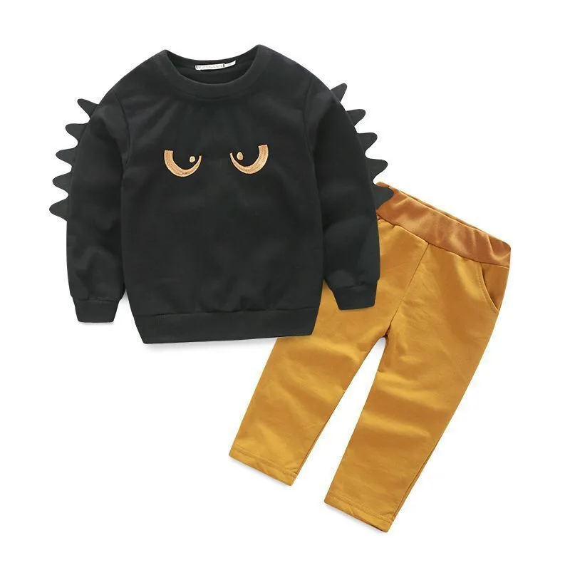 Детский спортивный костюм для мальчиков, футболка с длинными рукавами для девочек+ штаны, комплекты одежды Осенняя Повседневная Спортивная футболка и штаны - Цвет: Черный