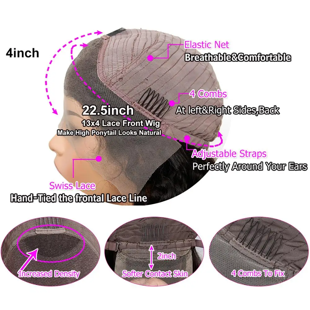 13x4 парик фронта шнурка бразильские волосы Remy волна воды настоящие парики из