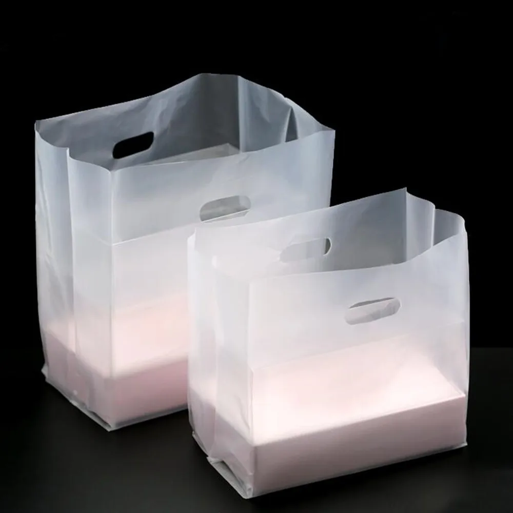 

DHL Frosted Clear Hand Held Package Bag For Snacks Cake Gifts Taking Out Plastic Pack Pouch With Handles Party Favors 280pcs/Lot